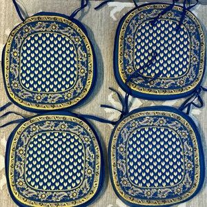 Williams-Sonoma French Style Blue and Yellow Patterned Seat Cushions